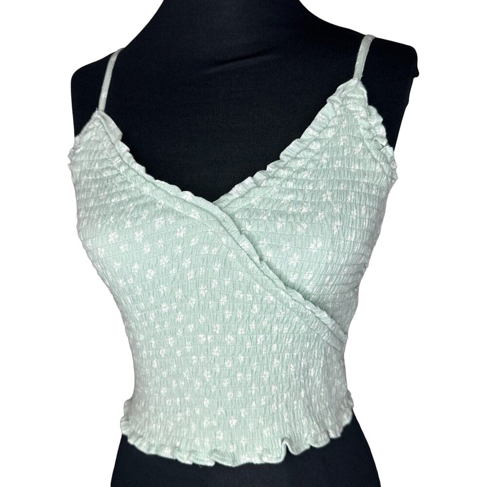 Vintage Y2K Hollister Crop Top Womens Small White Floral Smocked Festival